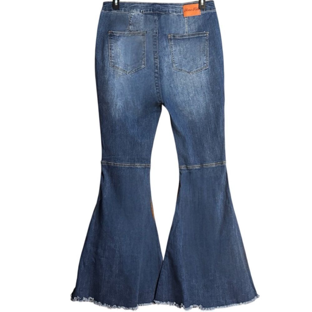 Mid Wash Distressed Knee Flare Jeans | High Rise Stretch | Raw Hem | NWT - Picture 10 of 16